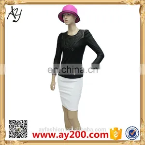 In Stock Item Lace Decoration 100% Polyester T-shirt Woman Shirt thumbnail-2