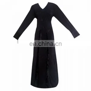 Black Lycra(Stretchable) + Velvet Diamond Stone Work Islamic Burqa / Casual Daily Wear Islamic Burkha thumbnail-1