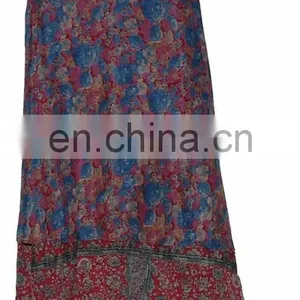 Assorted Color Print Ladies Vintage Silk Sari Wrap Skirts Online thumbnail-1