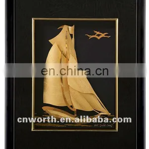 3D Gold Foil Arab Ship With Frame thumbnail-1