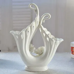 Hollow Out Gild Modern Art Hand Made Large White Ceramic Vase For Living Room Decor thumbnail-2