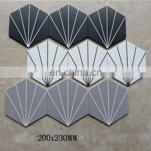 Hexagonal Brick 230*200*115 mm Black and White Rays Pattern Classic Tea Bar Clear Bar Anti-slip Wall Tile Floor Tiles thumbnail-3