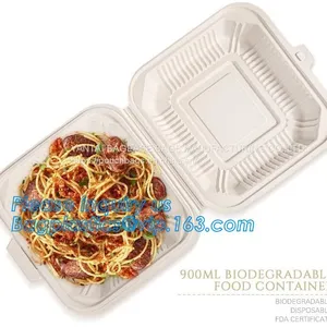 Compartment Hinged Container Sugarcane Bassage Pulp Food Serving Box 750ml Bassage Take Out Container Bagplastics Packa thumbnail-4