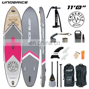 2022 Hot Sale New Design Wooden Inflatable Stand Up Paddle Board Sup Boards Inflatable Stand Up Paddle Board Pink Color for Lady thumbnail-1