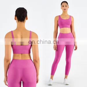 Custom Women Ribber Fabric Sport Set Girls Yoga Gymwear Wholesale Workout Set Fitness Clothing thumbnail-4