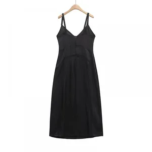 Elegant Women's Temperament V-neck Sleeveless Mid Length Backless Dress, Small Black Dress thumbnail-5