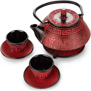 Factory Price Classic Tea Kettle 400/800 ml Ancient Text Cast Iron Enamel Teapot With Stainless Steel Filter thumbnail-1