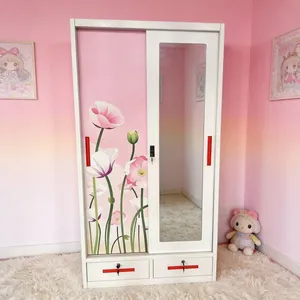 Knock‑down Flat‑pack UV Printing Steel Wardrobe 3‑Door 4‑Door Multi‑functional Steel Storage Cabinet With Mirror Drawers Custom Colors For Export thumbnail-5