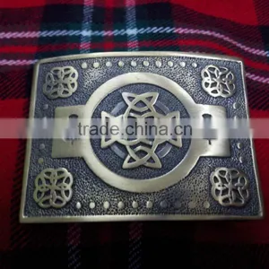 Scottish Celtic Design Kilt Belt Buckle In Antique Finished Made Of Brass Material thumbnail-1