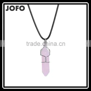 2016 Trendy Hot Style Rose Quartz Natural Stone Bullet Necklace SMJ0144 thumbnail-1