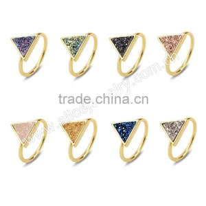 Fashion Druzy Triangle Geometric Crystal Druzy Ring Gold Filled Wholesale Gemstone Bezel Ring Supplier thumbnail-1