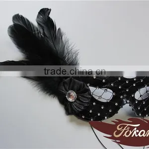Wholesale Feather Mask Cheap Black Party Mask With Rooster Feather Decoration thumbnail-2