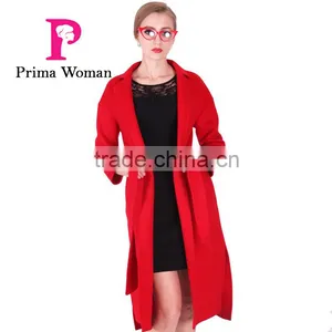 2016 New Design Spring Women Length Slim Fit Wool Trench Coat With Belt thumbnail-2