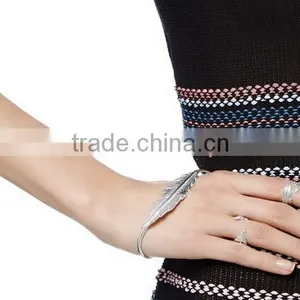 2015Fashion Gold Feather Hand Cuff Bangle thumbnail-2