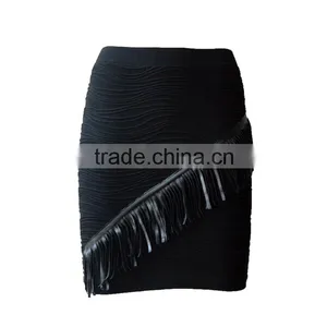 2016 Fashion Tassel Black Pencil Skirt Knee thumbnail-2