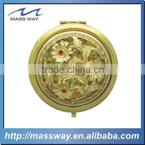 High Grade Zinc Alloy Custom 3D Gold Make up Mirror thumbnail-1