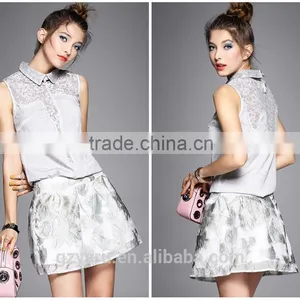 Latest Design Fashion Lace Sleeveless Blouse Lady Loose Suit for Women thumbnail-1