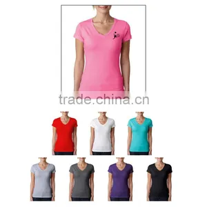2015 New Promotional Adult Women Blank Combed Cotton Jersy Sporty V-neck T-Shirt thumbnail-1