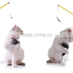 Funny Pet Cat Kitten Play Feather Teaser Rod Wand Playing Toy With Bell thumbnail-1