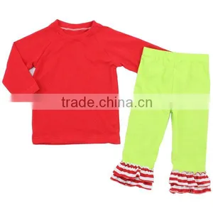 Boutique Girls Outfits Kaiyo Red Top With Ruffle Lime Pants Outfit Christmas Clothes Little Baby Girls Clothing thumbnail-1