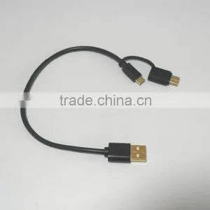 USB Type C Cable 2 in 1 Micro USB With Type C Adapter Convertor Reversible Charging&Sync Cable (3Ft, Black) thumbnail-3