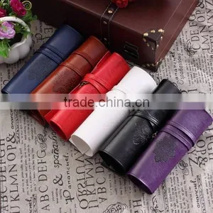 Vintage Retro Roll Leather Make Up Cosmetic Pen Pencil Case Pouch Purse Bag thumbnail-1