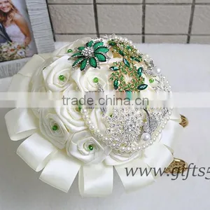 Handmade Green Brooch Wedding Brides Bouquet Wholesale thumbnail-3