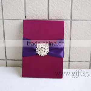 Custom Burgundy Wedding Invitation Boxes With Brooch in Handmade thumbnail-2