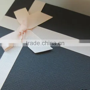 Luxury Rigid Board Black Hot Foil Stamping Embrossing Fancy Paper Gift Box With Ribbon Bowknot thumbnail-3