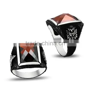 925K Sterling Silver Huge Red Stone Men Ring thumbnail-1