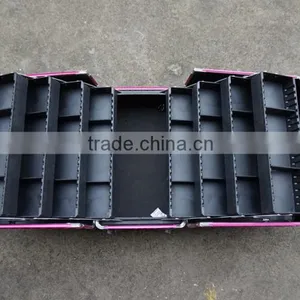 Professional Rolling Cosmetic Case w/ 8 Trays Black/Silver/Pink Diamond Aluminum(XY-877) thumbnail-3