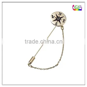 Gold Tone Compass Design With Chain Hat Lapel Stick Pin thumbnail-1