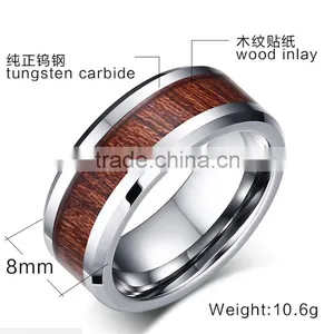 8 mm Wooden Inlay High Polish Tungsten Carbide Ring thumbnail-2