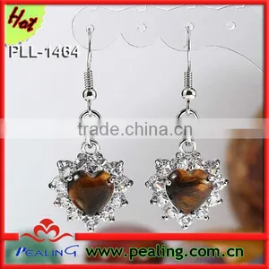 Sterling Silver Gemstone Flower Swirl Tiger Eye Heart Earrings thumbnail-1