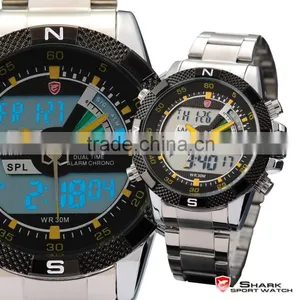 Shark Mens LED Day Date Display Steel Band Army Sports Watch thumbnail-6