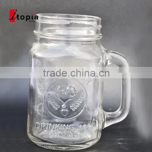 480ml Engraving Clear Glass Mason Jar With Handle thumbnail-4
