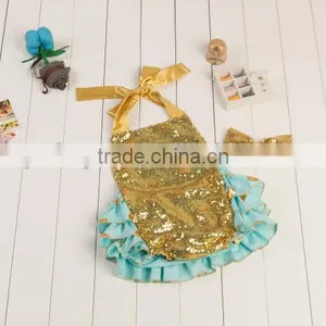 2017 New Product Wholesale Boutique Solid Shiny Romper, Bow-Knot Hairband Baby Adorable Girls Summer Clothes thumbnail-5