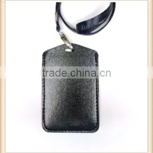 BLACK PU LEATHER CARD HOLDER NECK STRAP SWIVEL LOBSTER CLAPS LANYARD ID BADGE thumbnail-2