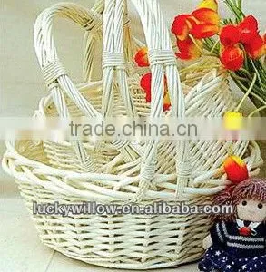 White Wicker Basket With Handle thumbnail-5