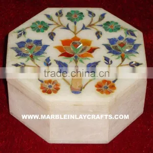 Marble Inlay Box, Marble Inlay Jewellery Box, Marble Jewellery Boxes, Gemstone Inlay Marble Box thumbnail-1