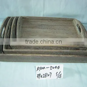 Carbonized Unfinished Wooden Tray Sets With Handles thumbnail-1