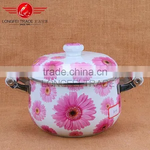 Decal Full Flower Cast Iron Stew Pot Enamel Cookware Pot With Rivetyed Handle thumbnail-2