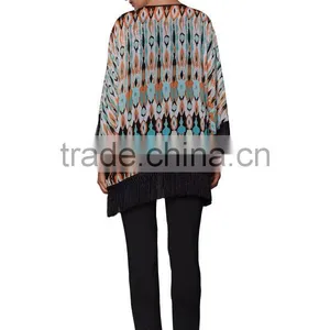 2015 New Satin Gowns Tassel Design Print Kimono Cardigan thumbnail-3