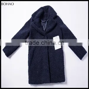 2015 Winter Fashion Blue French Terry Wool Fabric Coat thumbnail-3