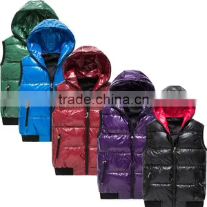 OUTDOOR PU LEATHER HOODED DOWN VEST thumbnail-1