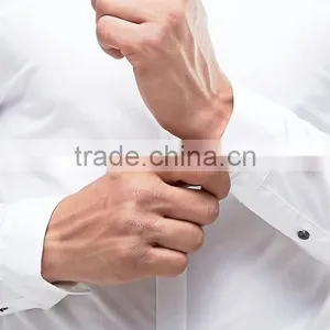 Custom Long Sleeve Spread Collar Mens 97% Cotton 3% Elastane Stretch Casual Skinny Fit Business White Solid Shirts thumbnail-3