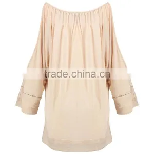 Brand Customzied Linen Plain Beige Blouses Tops For Ladies Casual Cotton Crochet Cold Shoulder Tops thumbnail-3