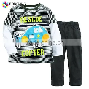 European Kids Fall Boutique Clothing Fabric Embroidery Cotton Sport Boys Suits for Baby Wear thumbnail-1