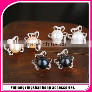 Micropave Elegant Natural Pearl and Zircon Stud Earrings in 925 Sterling Silver thumbnail-1