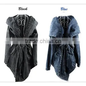 Spring New Design European Style Women Oversize Hooded Denim Trench Coat thumbnail-6